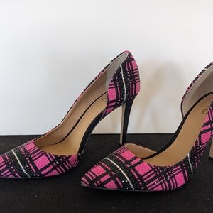 INC International Concepts Pink and Black Plaid Heels